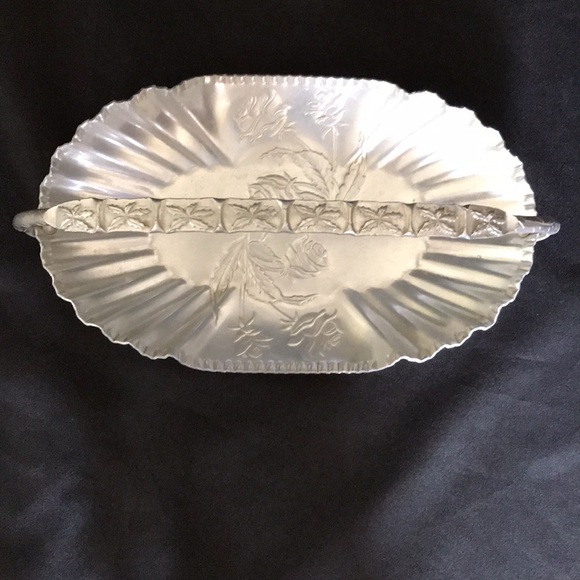 Vintage FARBER & SHLEVIN Aluminum Dish~ROSES - Picture 3 of 6